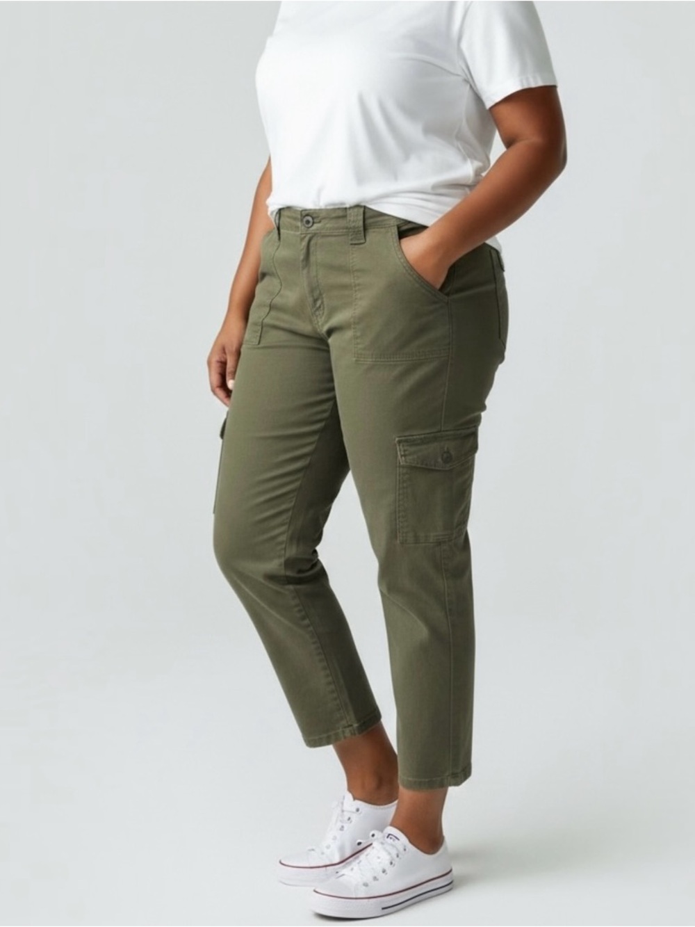 BLEU Women's Olive Stretch Cotton Blend Utility Cargo Crop Pants Plus Size 20W